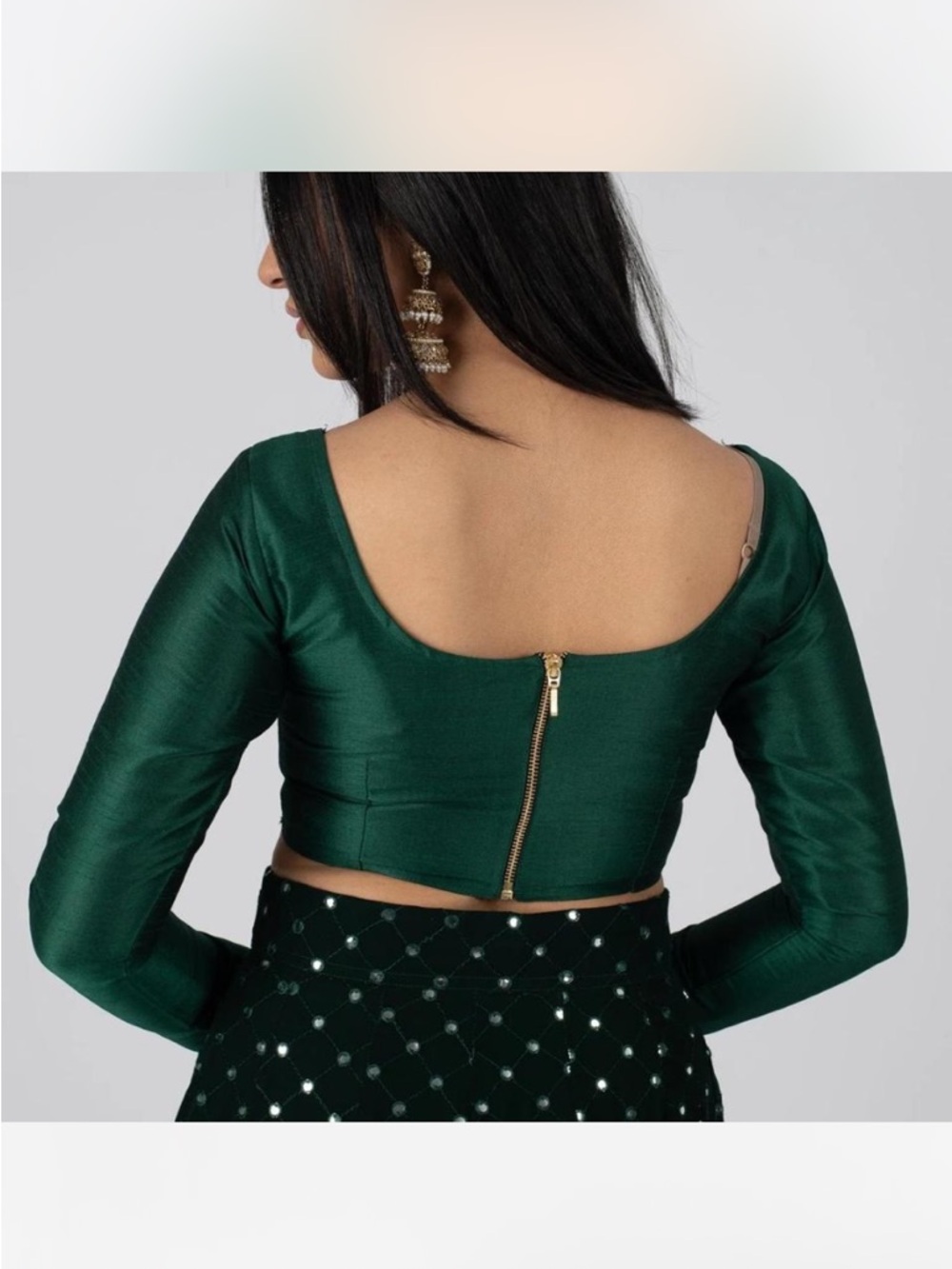 The Saree Room Emerald Green Blouse (s/xs) and Sequined Lehenga (xs) - Picture 5 of 9
